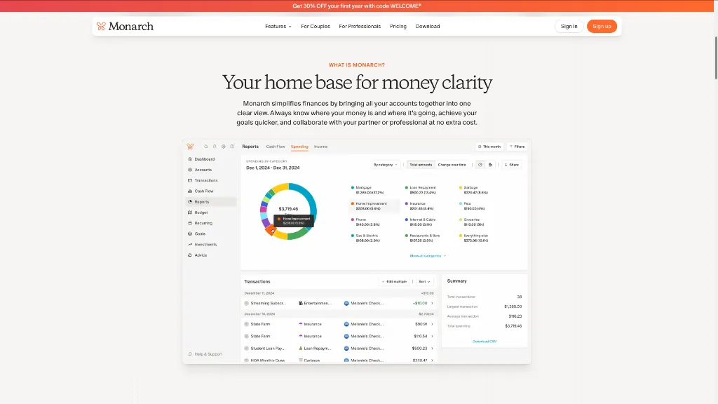 Monarch Money Landing Page